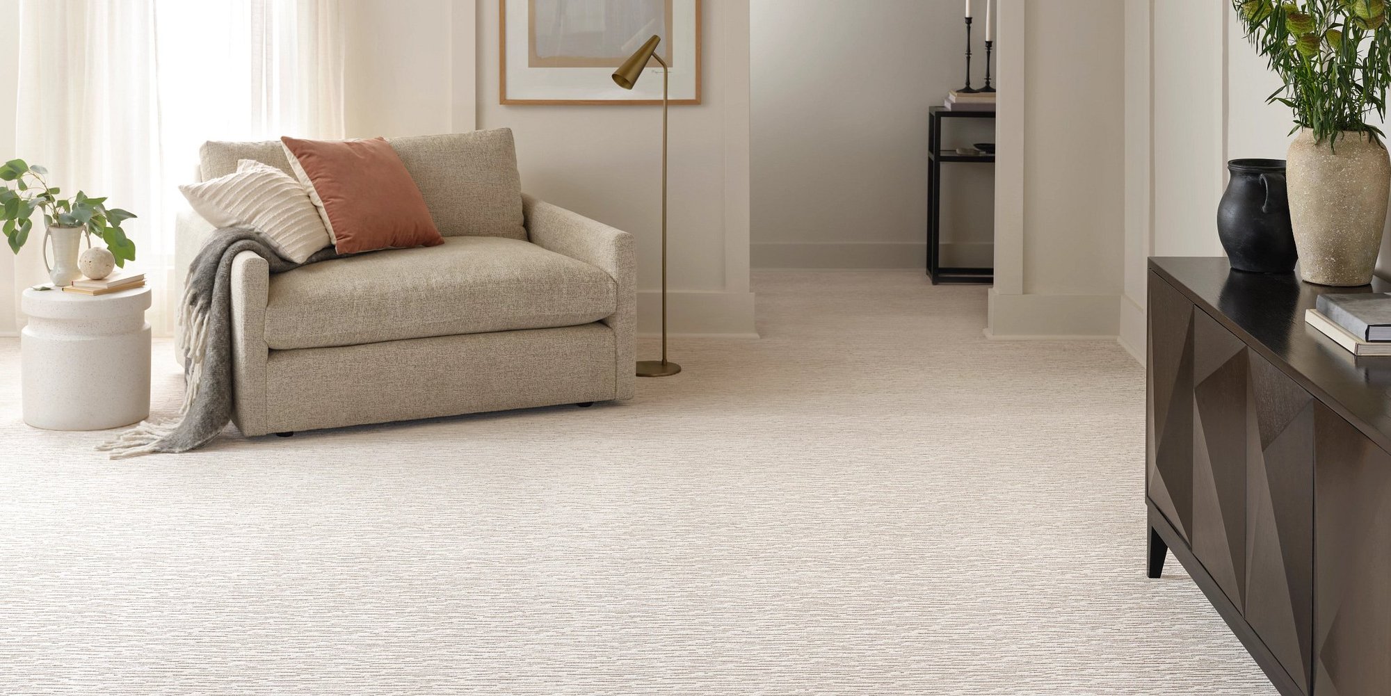 white carpet living room - Whitley Flooring and Design in AR